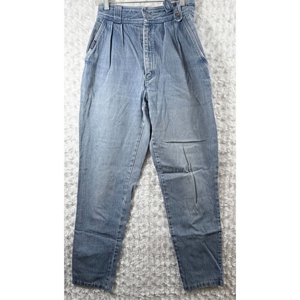 Sasson 80s Vintage High Waisted Pleated Mom Jean Light Wash Tapered Leg Size 11